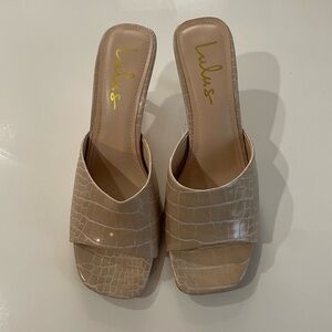 Lulus snake skin cream color  two inch open toe heels